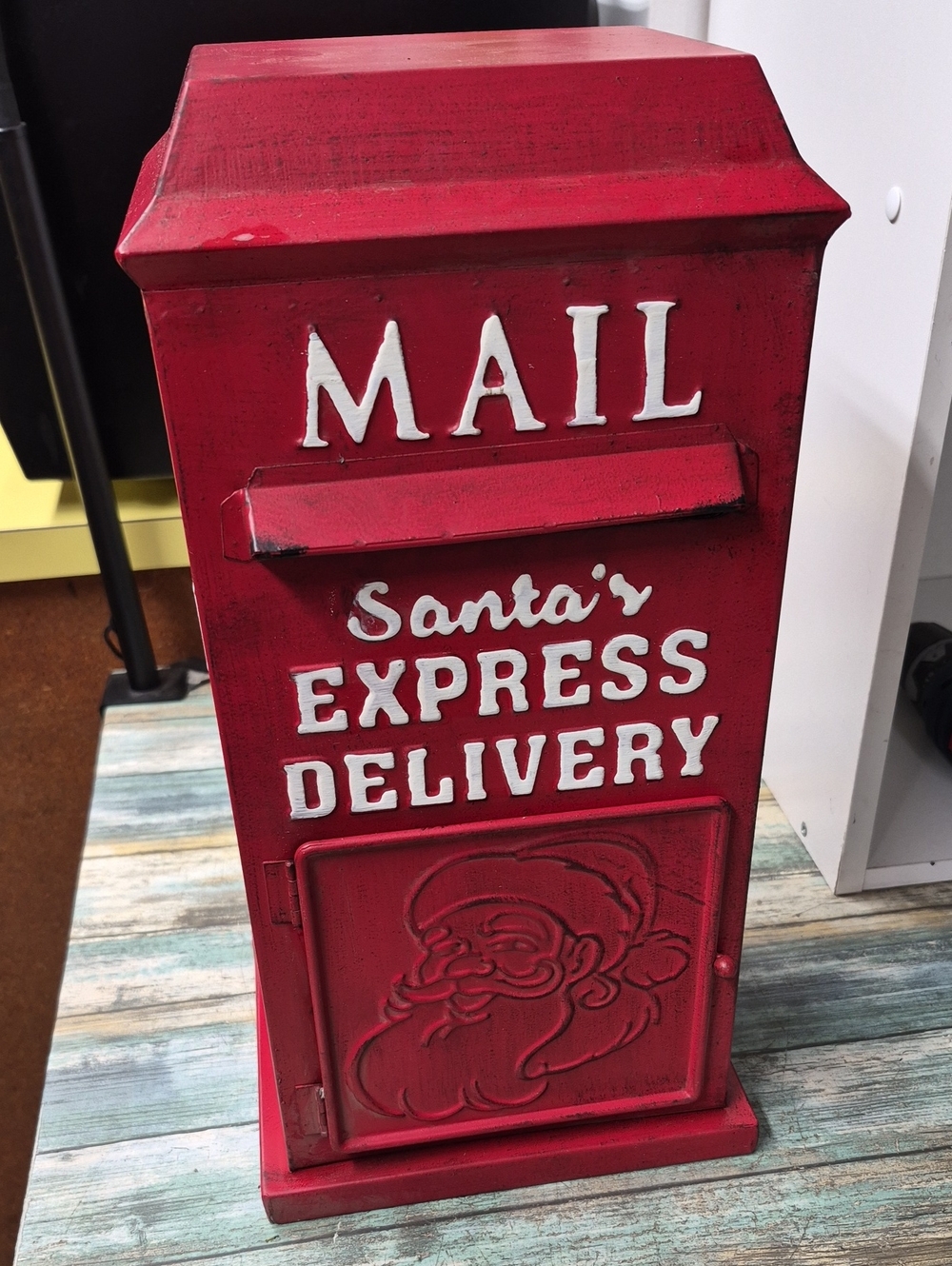 CHRISTMAS Metal Mailbox Letters To Santa Red 15x8x6"